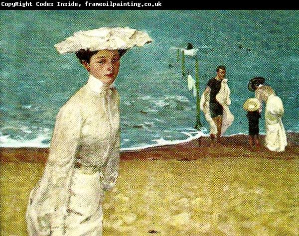 unknow artist woman in white on a beach